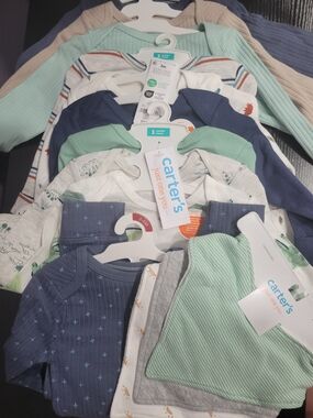 Carter's Ans Cloud Island Navy, Mint, White & Gray Baby Bodysuit and Bibs